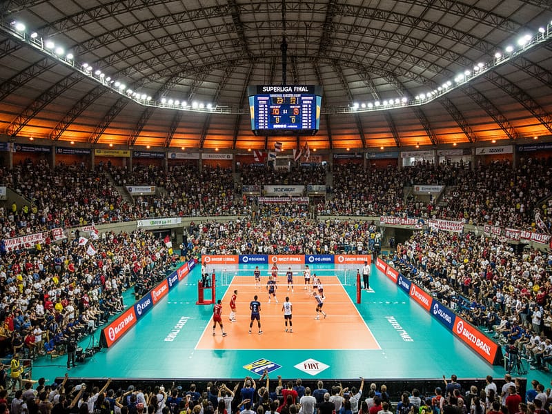 Ginásio do Ibirapuera em São Paulo durante final da Superliga de vôlei